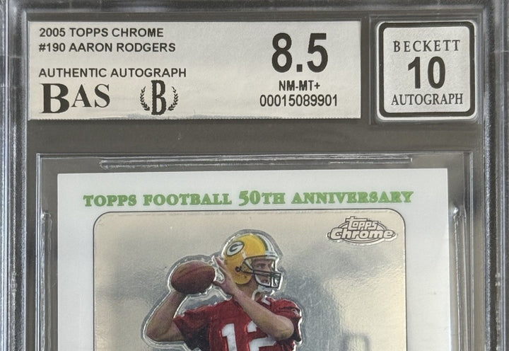 2005 TOPPS CHROME #190 AARON RODGERS ROOKIE Bgs 8.5 & BAS 10 AUTO Mint Rc