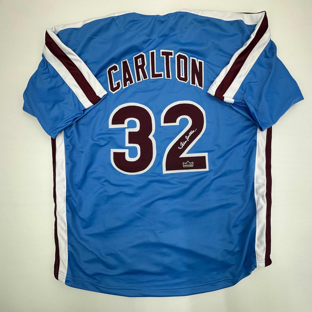 Facsimile Autographed Steve Carlton Philadelphia Blue Retro Reprint Jersey XL