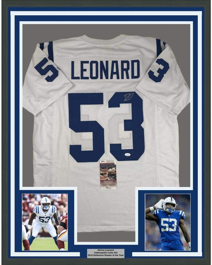 Framed Signed Darius Shaquille Leonard 35x39 White Jersey JSA COA