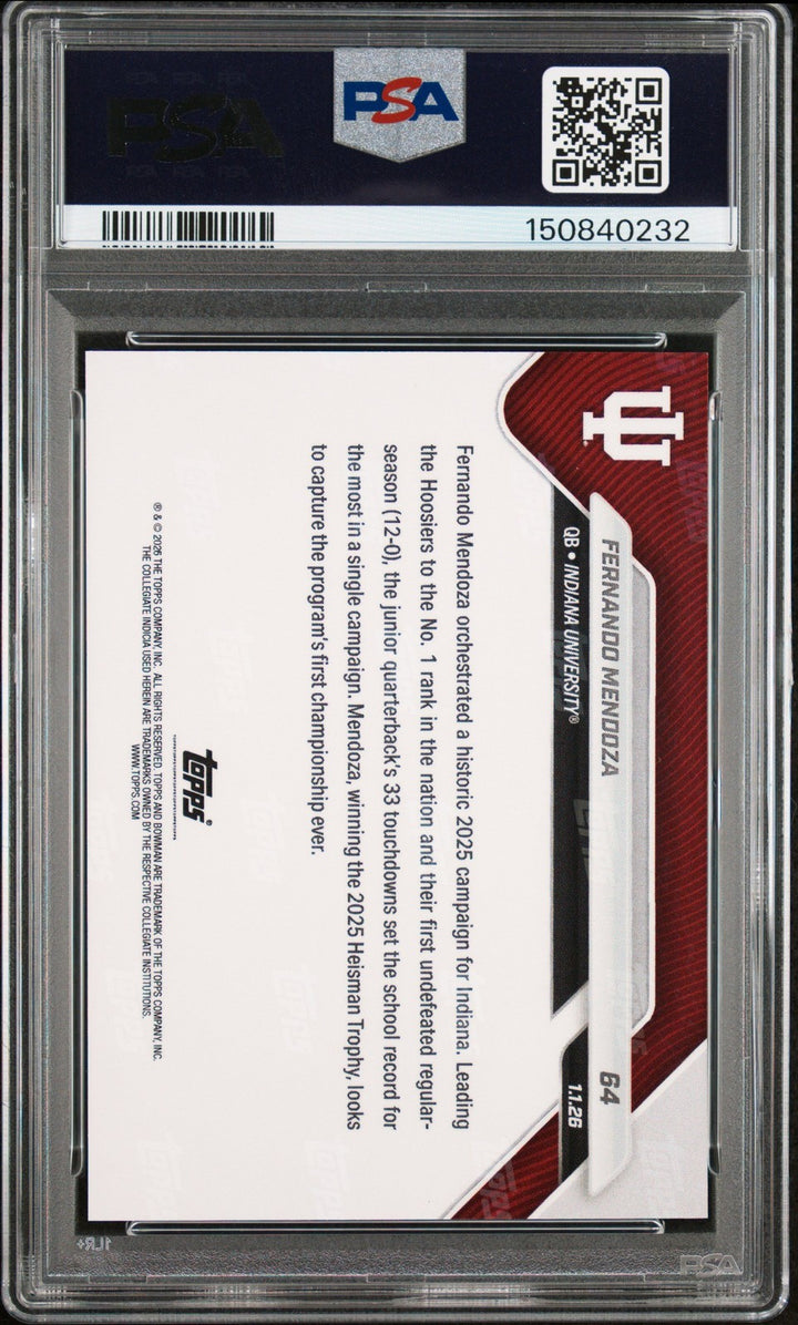 Graded 2025 Bowman U Now Fernando Mendoza #64 RC Football Card PSA 10