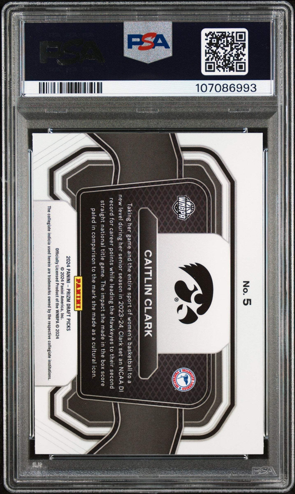 Graded 2024 Prizm DP Caitlin Clark #5 Campus Legends RC Basketball Card PSA 10