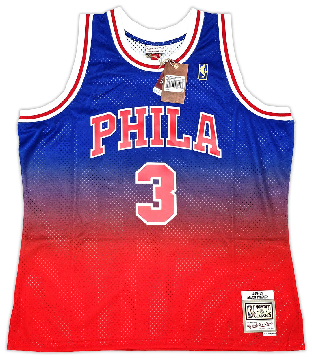 76ers Allen Iverson Auto Red M&N 1996-97 HWC Swingman Fadeaway Jersey Size 2XL