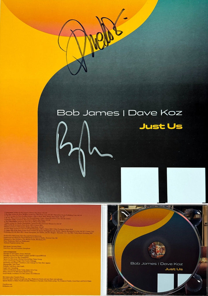 Bob James & Dave Koz 2025 Just Us 12x12 Art Card/Hard Cover/CD- 2 sigs- COA