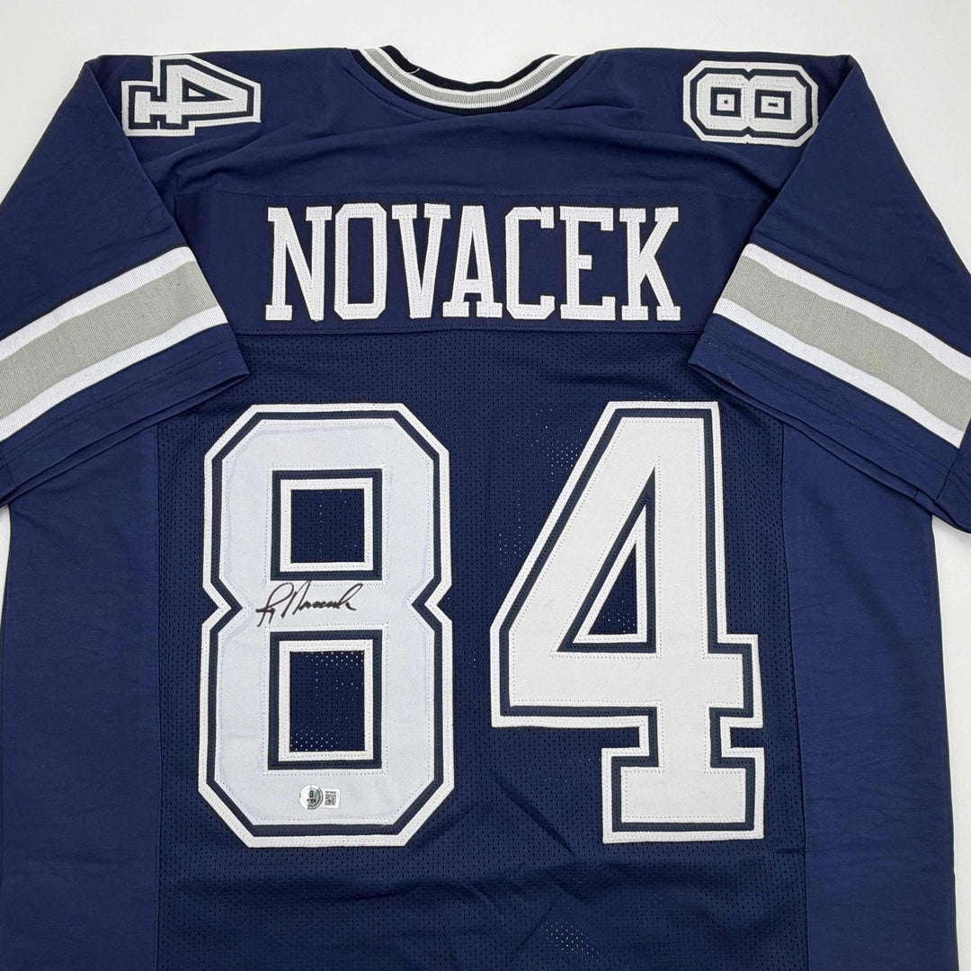 Autographed/Signed JAY NOVACEK Dallas Dark Blue Jersey JSA COA Auto