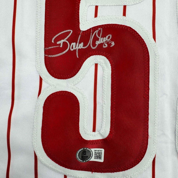 Framed Autographed/Signed Bobby Abreu 35x39 Philadelphia Pin Jersey Beckett COA