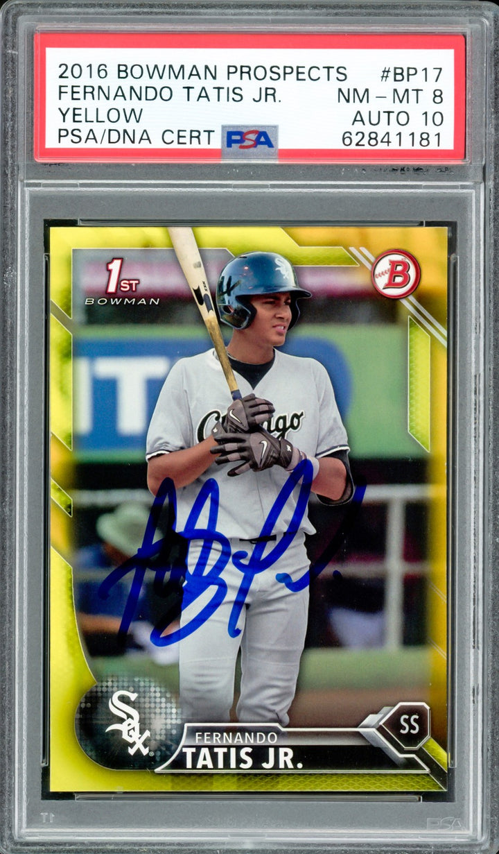 Fernando Tatis Jr Auto 2016 Bowman Prospects Yellow RC BP17 PSA 8 Sig 10 PSA/DNA