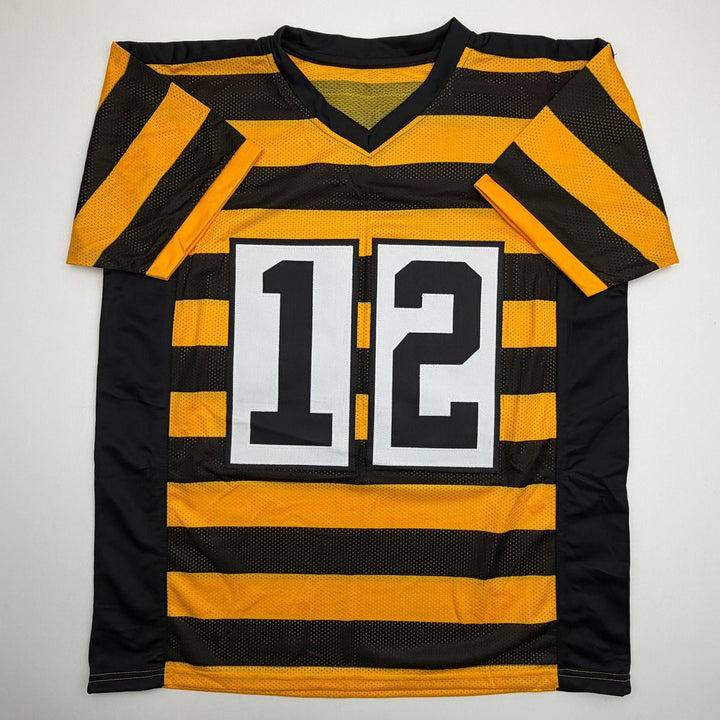 Autographed/Signed Terry Bradshaw Pittsburgh Bumble Bee Jersey Beckett COA