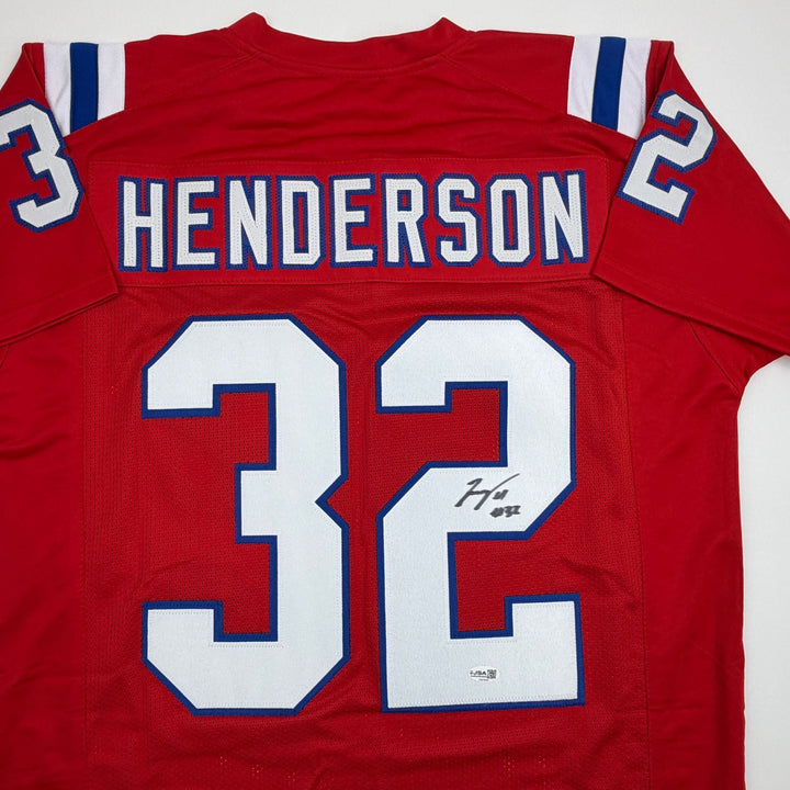 Autographed/Signed TreVeyon Henderson New England Red Jersey JSA COA