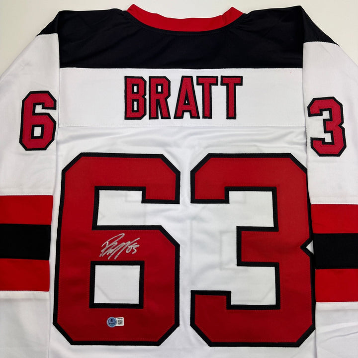 Autographed/Signed Jesper Bratt New Jersey White Hockey Jersey Beckett BAS COA