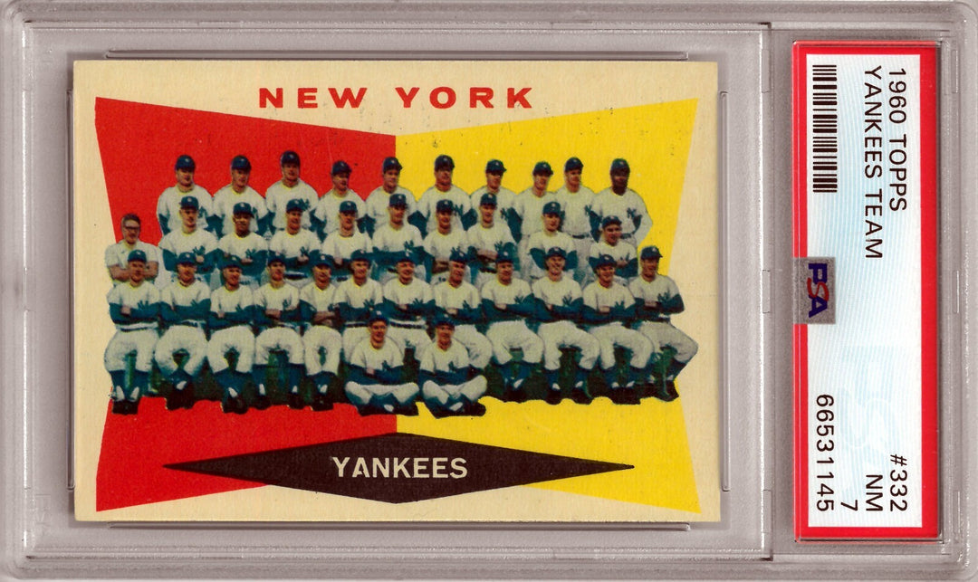 1960 Topps New York Yankees Team Checklist Baseball Card #332 - PSA Graded 7 NM