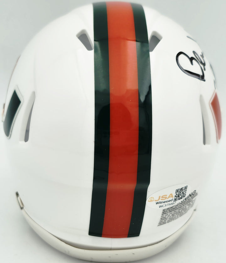 Bernie Kosar Signed Hurricanes White Traditional Speed Mini Helmet JSA Witness