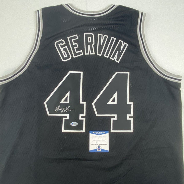 Autographed/Signed GEORGE GERVIN San Antonio Black Jersey Beckett COA