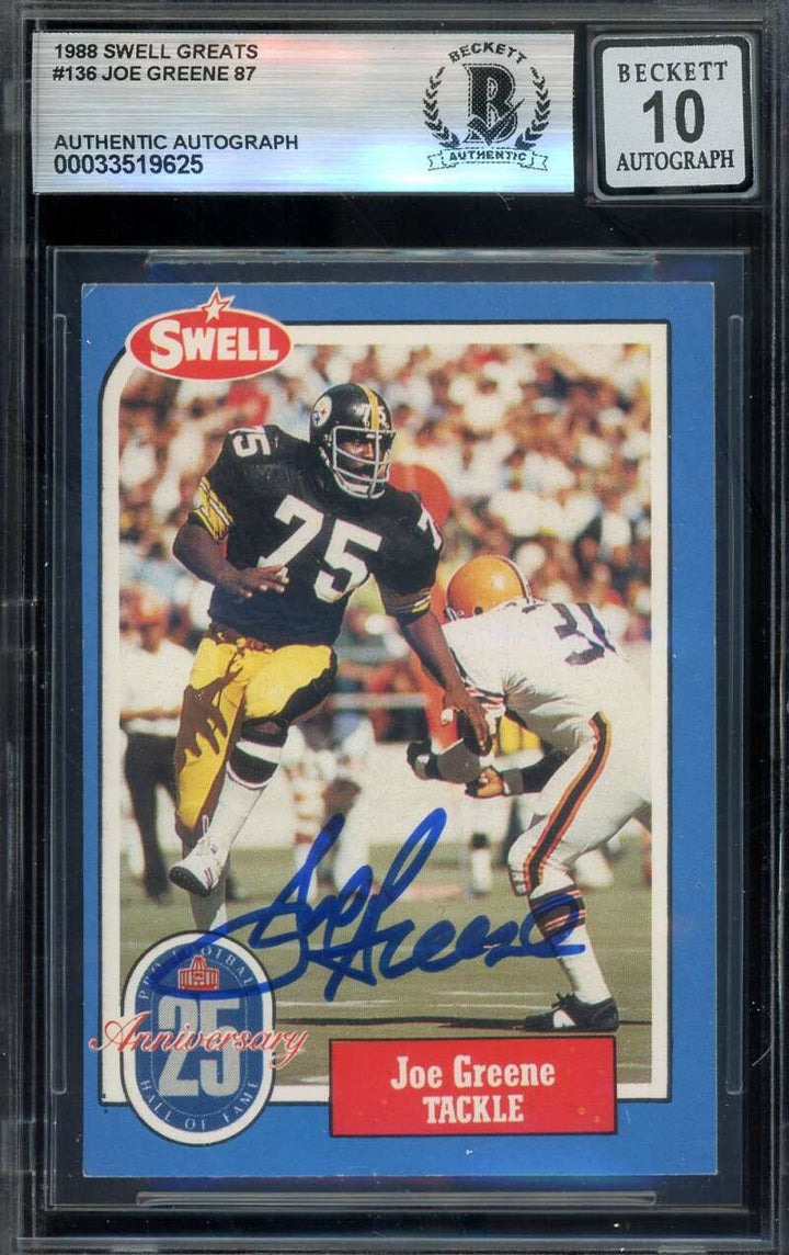 Joe Greene Gem Mint 10 Beckett BAS Signed 1988 Swell Greats Autograph