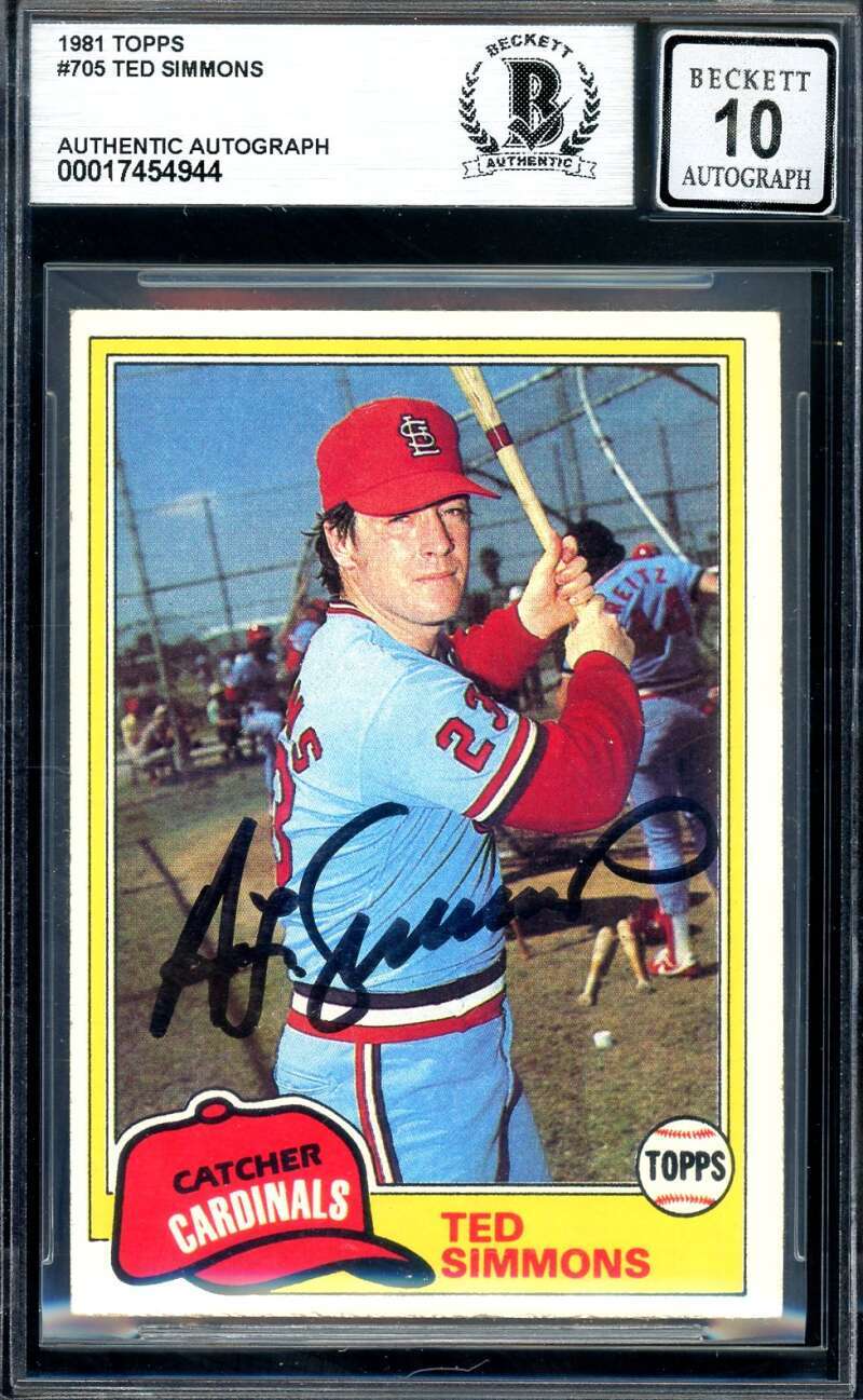 Ted Simmons Gem Mint 10 Beckett BAS Signed 1981 Topps Autograph