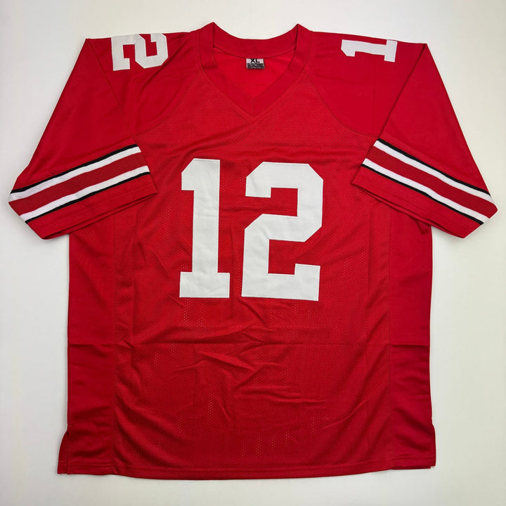 Autographed/Signed Denzel Ward Ohio State Red College Football Jersey BAS COA