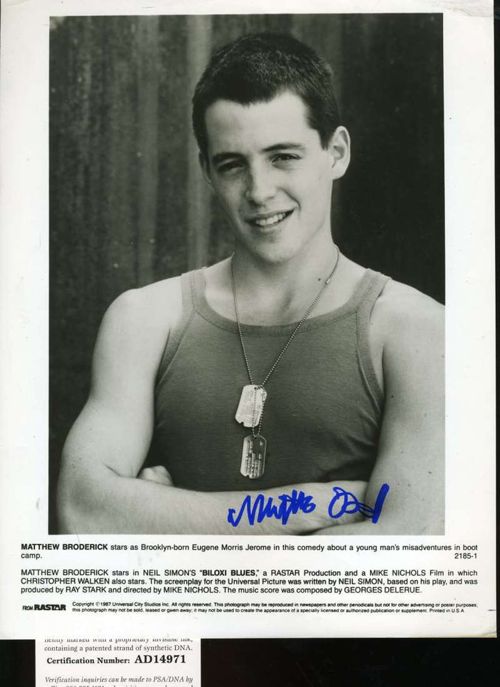 Matthew Broderick Signed Psa/dna Coa 8x10 Photo Authentic Autograph Biloxi Blues