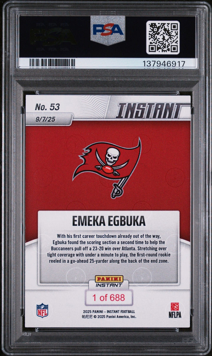 Graded 2025 Panini Instant NFL Emeka Egbuka #53 Rookie RC Card PSA 10