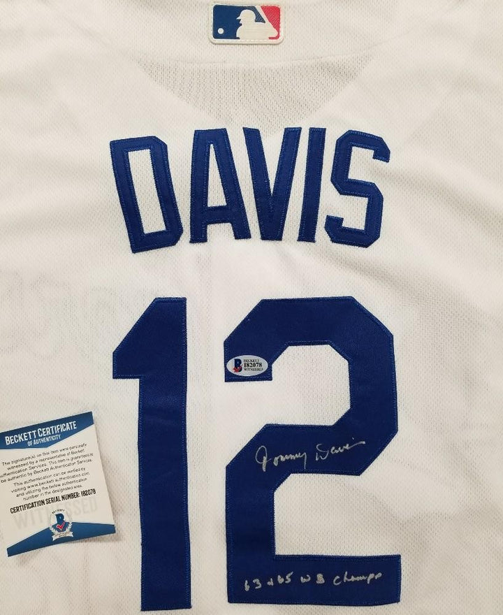 Tommy Davis signed "63 + 65 WS Champs" Dodgers Jersey autograph ~ Beckett BAS