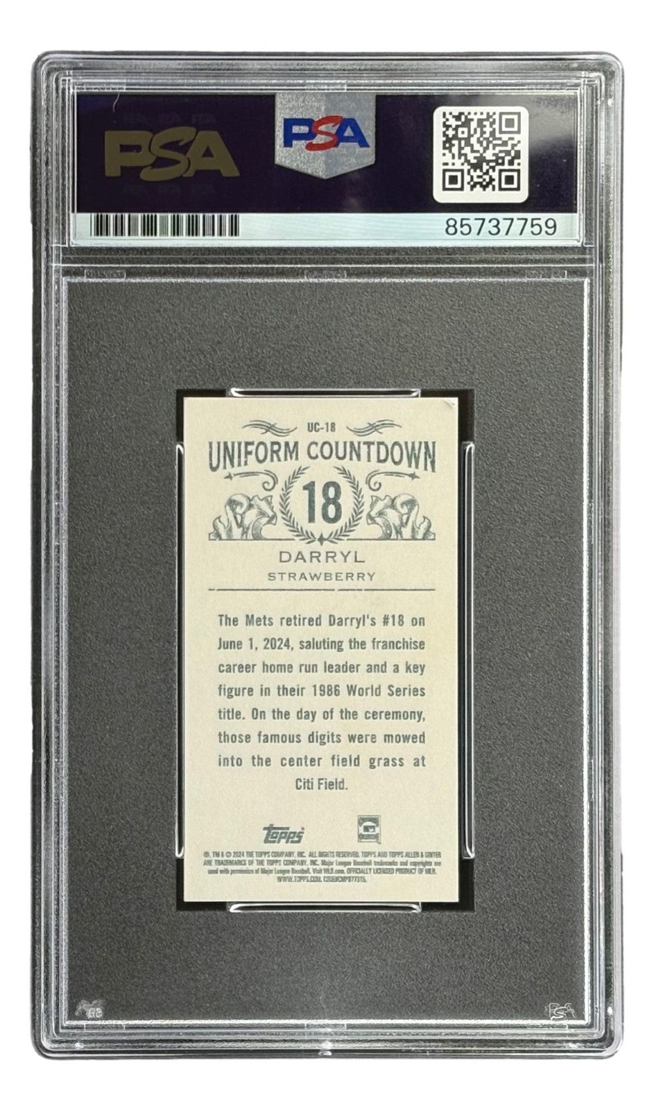 Darryl Strawberry Signed 2024 Topps Allen & Ginter #UC-18 Mets Trading Card PSA