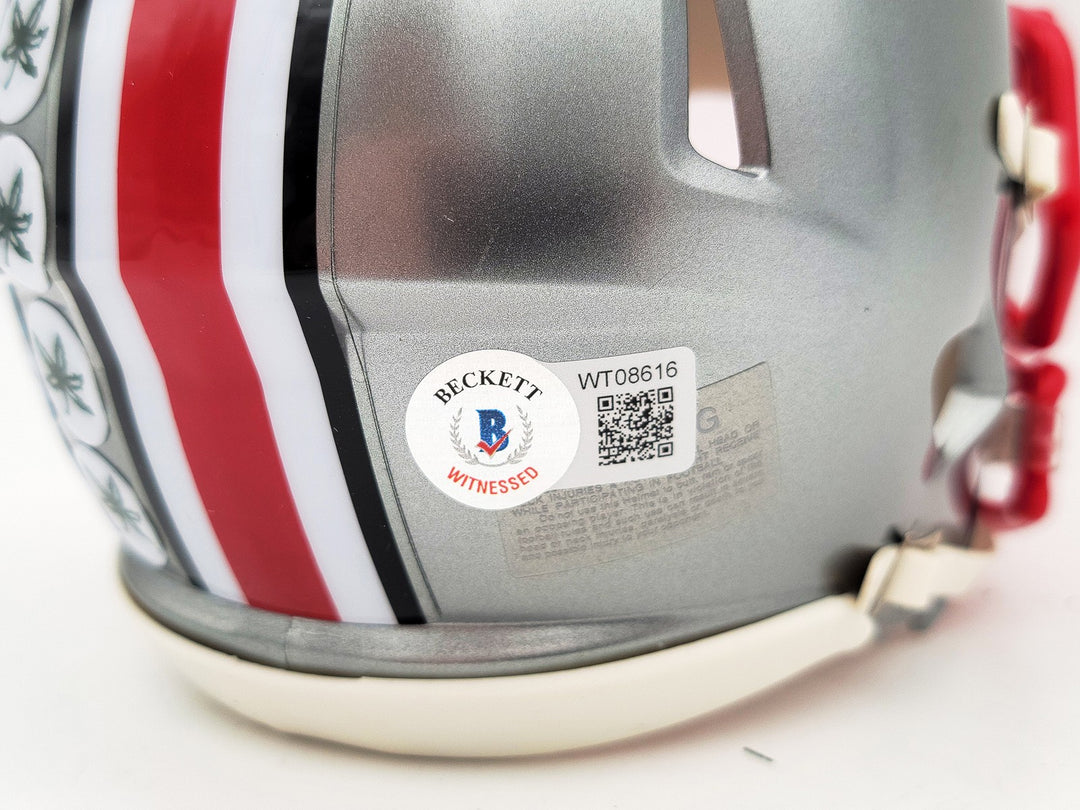 TreVeyon Henderson Auto Ohio State Buckeyes Flash Silver Mini Helmet Beckett