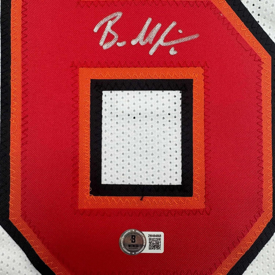 Framed Autographed/Signed Baker Mayfield 35x39 Tampa Bay White Jersey BAS COA