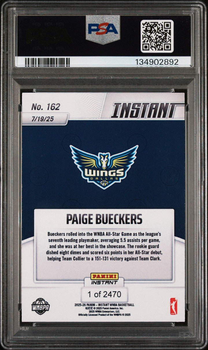Graded 2025 Panini Instant Paige Bueckers #162 Rookie RC Basketball Card PSA 10