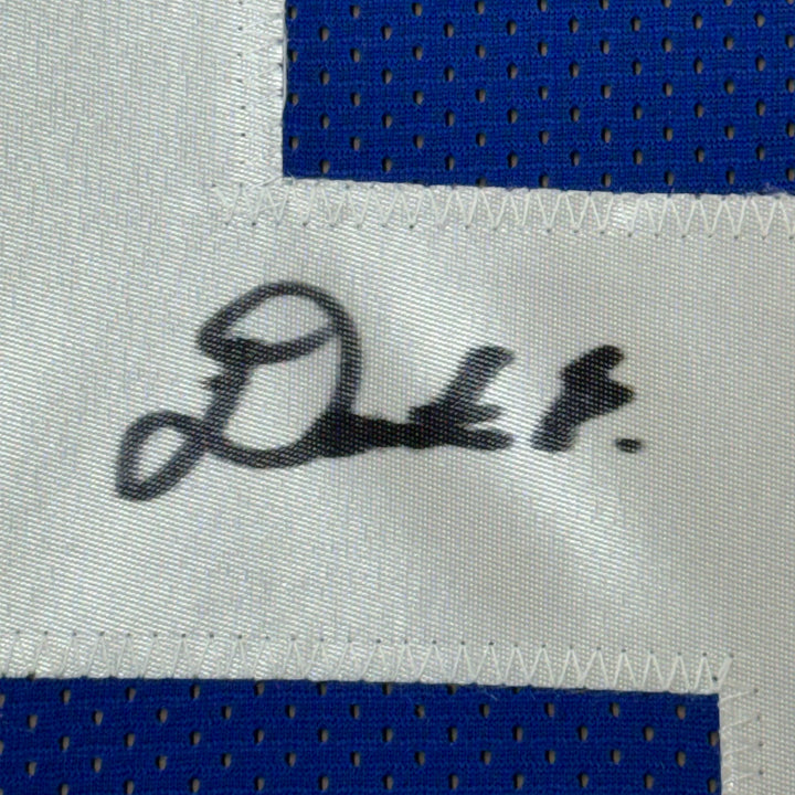 Framed Autographed/Signed Deonte Banks 33x42 New York Blue Jersey BAS COA