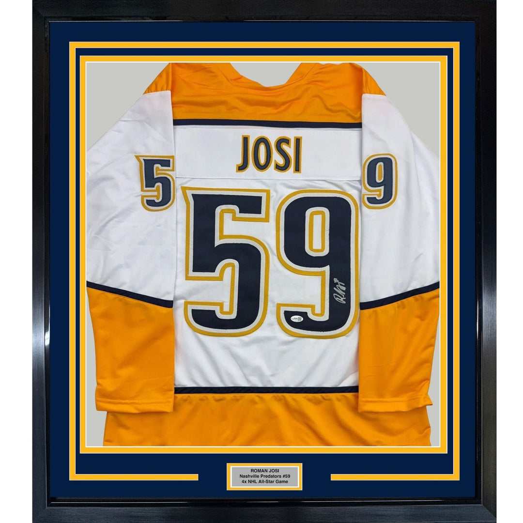 Framed Autographed/Signed Roman Josi 35x39 Nashville White Jersey JSA COA