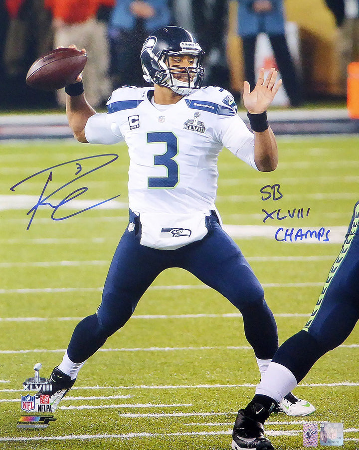 Russell Wilson Signed 16x20 Photo Seattle Seahawks SB "SB XLVIII Champs" RW Holo
