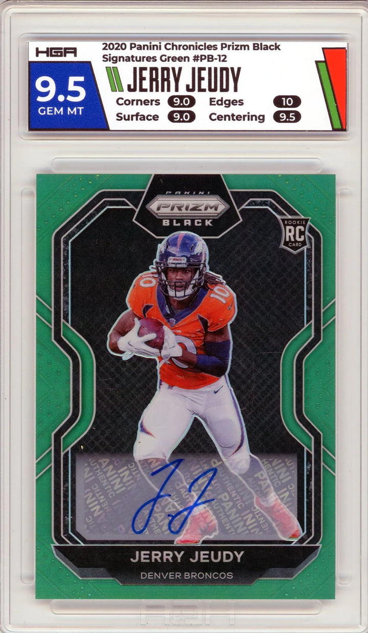 Jerry Jeudy Autographed 2020 Panini Chronicles Prizm Black Green Rookie Card #PB