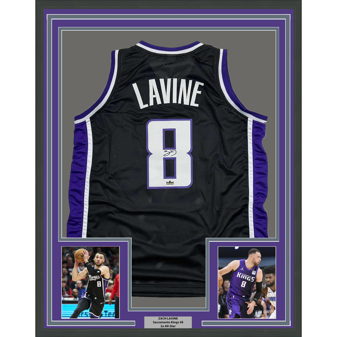 Framed Facsimile Autographed Zach LaVine 35x39 Black Reprint Laser Auto Jersey