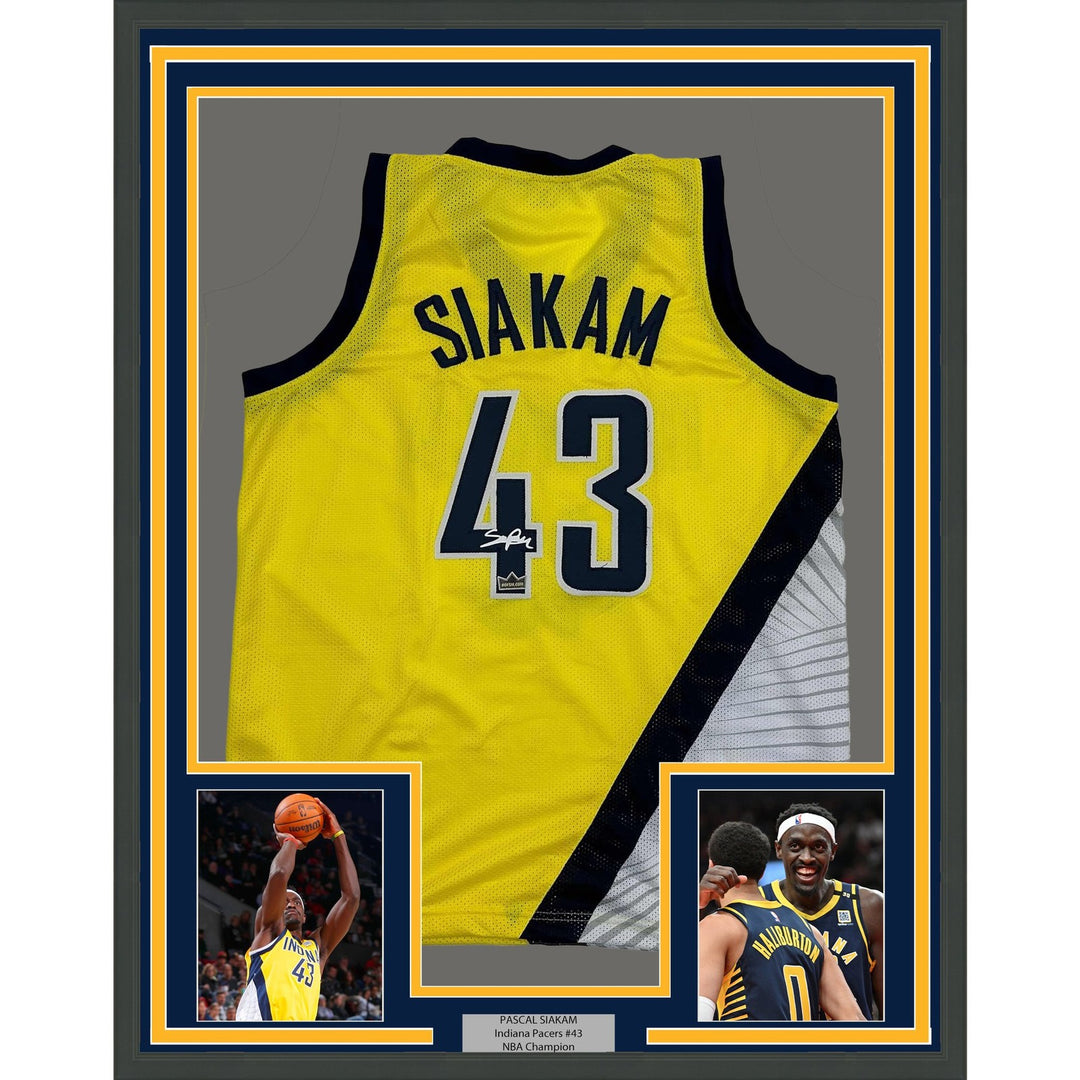 Framed Facsimile Autographed Pascal Siakam 35x39 Indiana Yellow Jersey