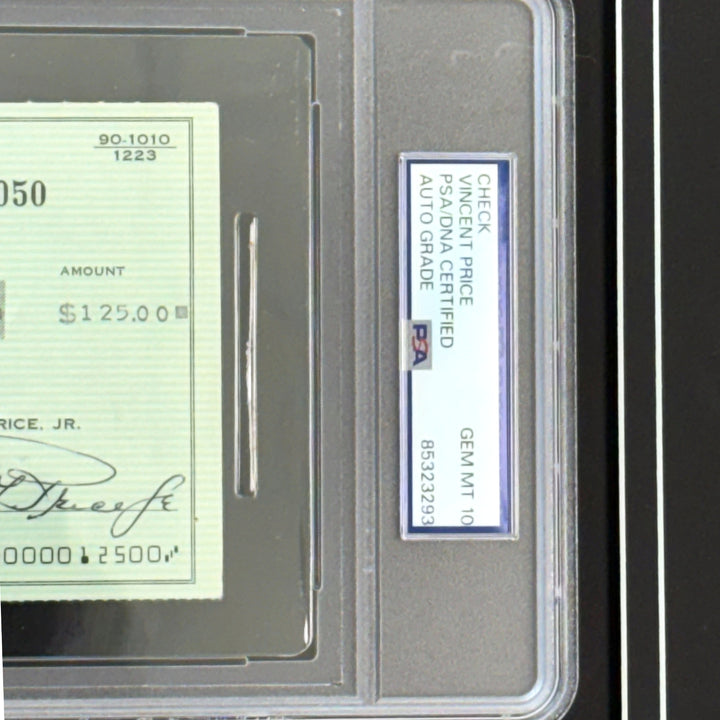 Vincent Price Autographed Framed Check PSA COA Hand Signed House of Wax