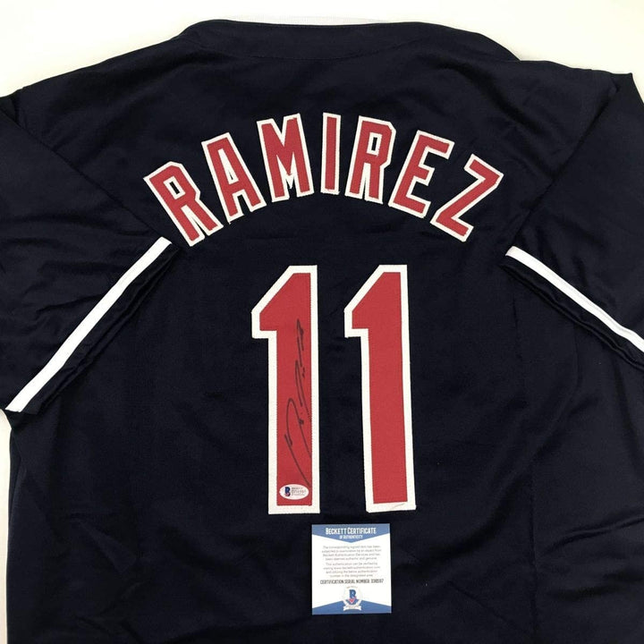 Autographed/Signed Jose Ramirez Cleveland Blue Jersey Beckett BAS COA
