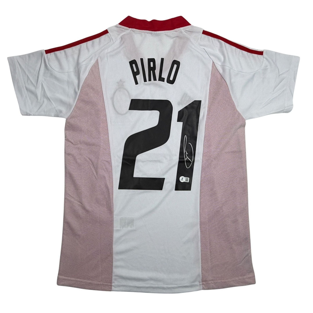 Autographed/Signed Andrea Pirlo AC Milan White Soccer Jersey Beckett BAS COA