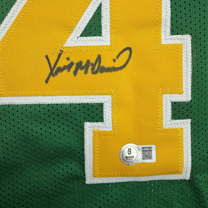 Autographed/Signed Xavier McDaniel Seattle Green Basketball Jersey BAS COA