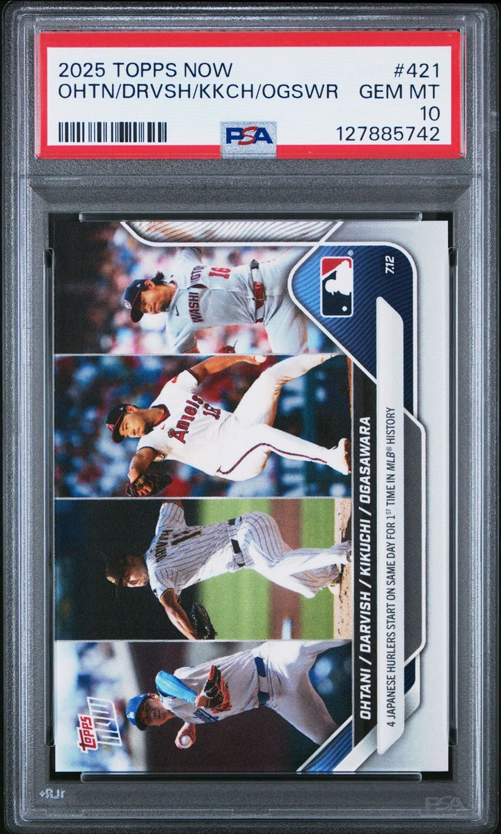 Graded 2025 Topps Now Shohei Ohtani #421 Four JP Pitchers Start Card PSA 10