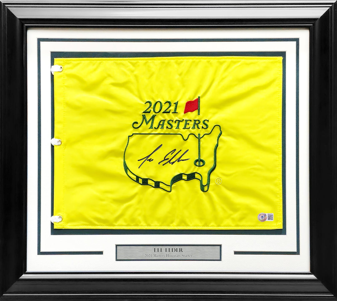 Lee Elder Signed Framed 2021 Masters Golf Pin Flag Honorary Starter Beckett BAS