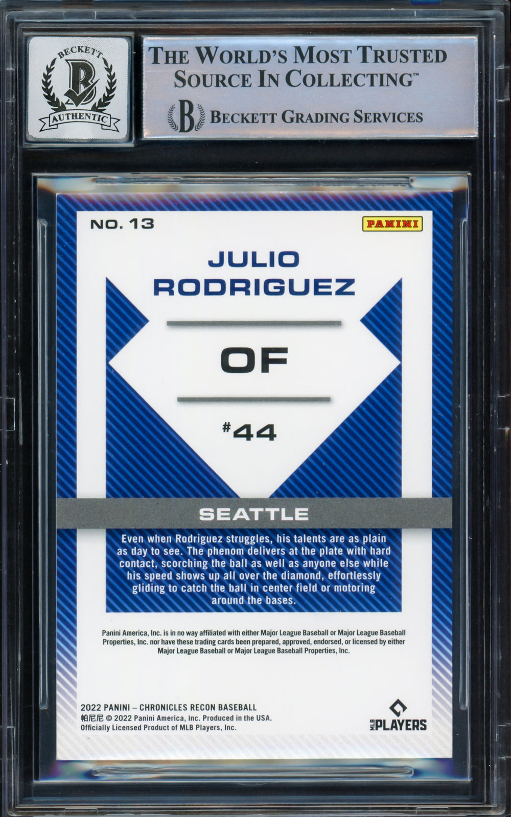 Julio Rodriguez Auto 2022 Panini Chronicles Recon RC 13 Mariners Sig 10 Beckett