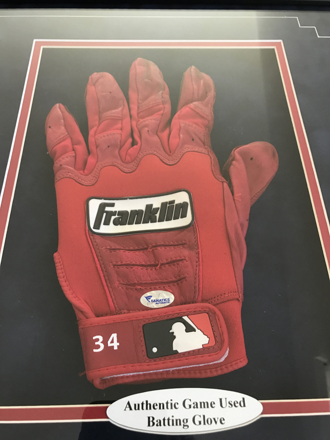 David Ortiz Game Used Batting Glove Framed COA Fanatics Red Sox Autograph 8x