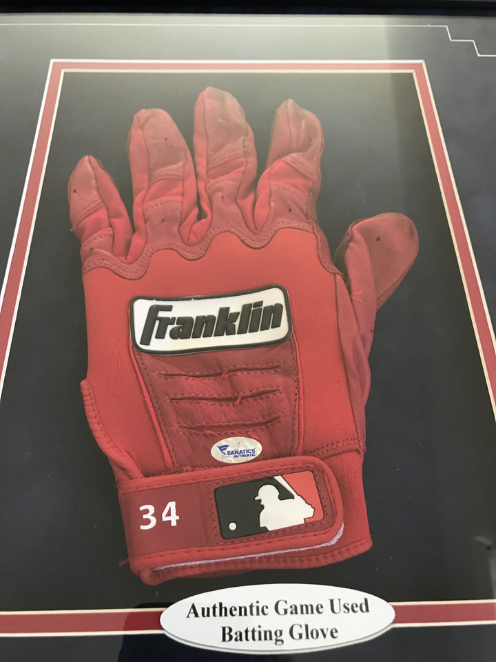 David Ortiz Game Used Batting Glove Framed COA Fanatics Red Sox Autograph 8x