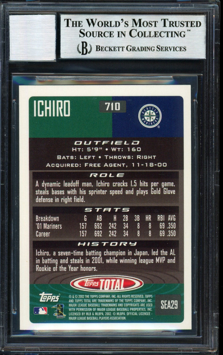 Ichiro Suzuki Auto 2002 Topps Total Card 710 Mariners Auto 10 Beckett #12491238