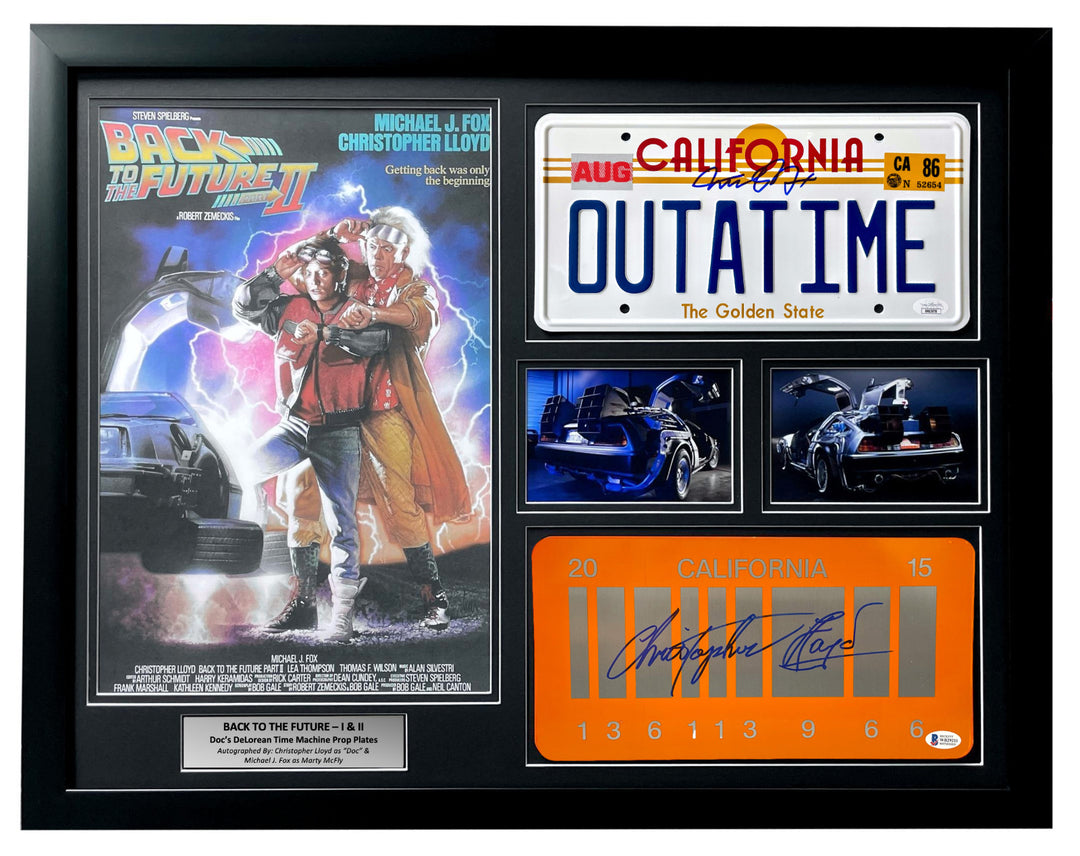 Back to Future Michael J. Fox Christopher Lloyd Signed Plate Collage Framed JSA