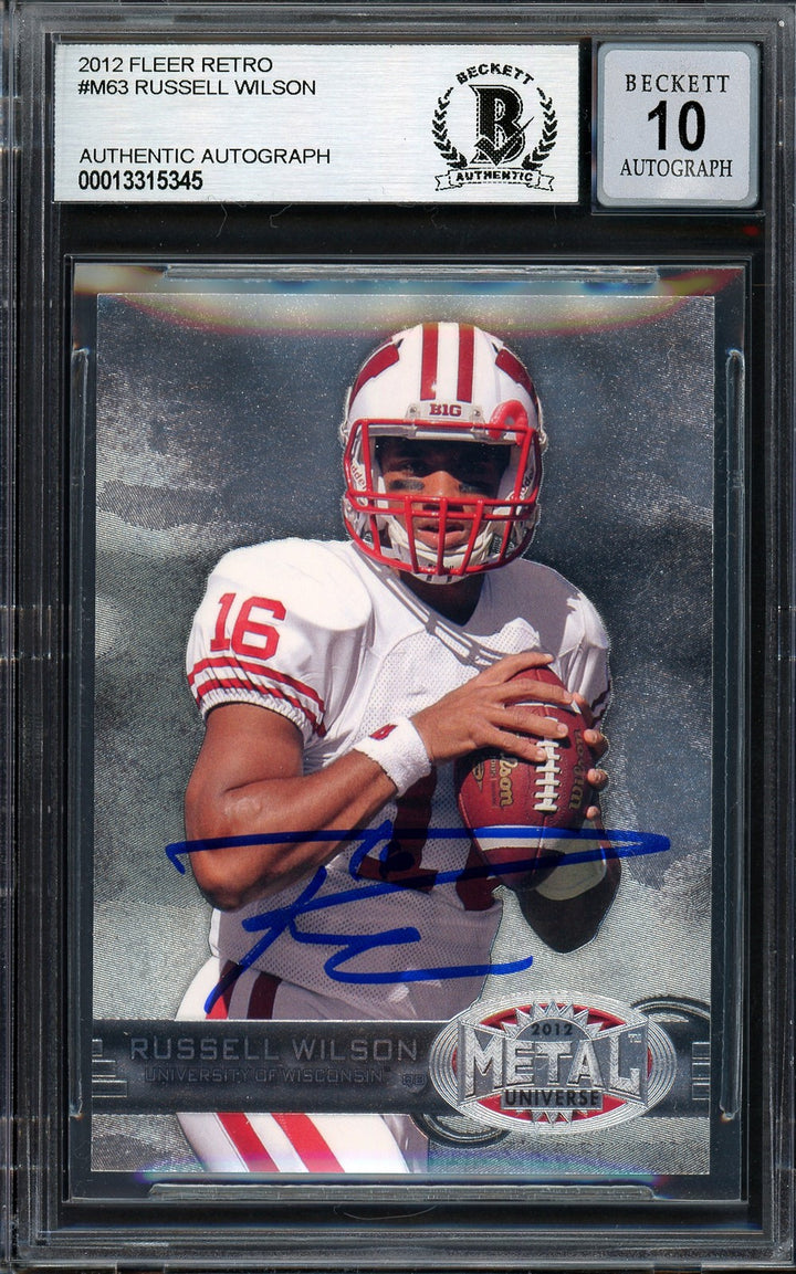 Russell Wilson Signed 2012 Fleer Retro Metal RC M-63 Seahawks Auto 10 Beckett