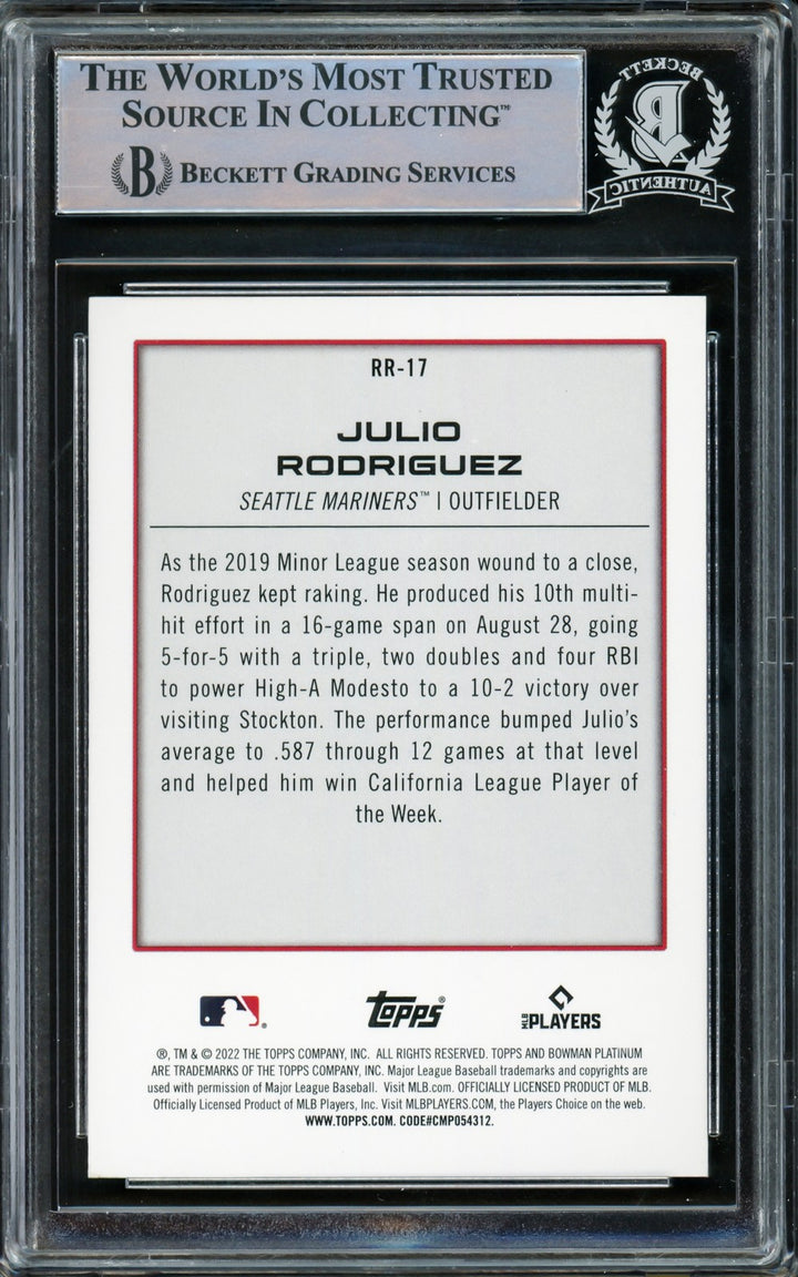 Julio Rodriguez Signed 2022 Bowman Platinum Renowned Rookies RC #RR17 Mariners
