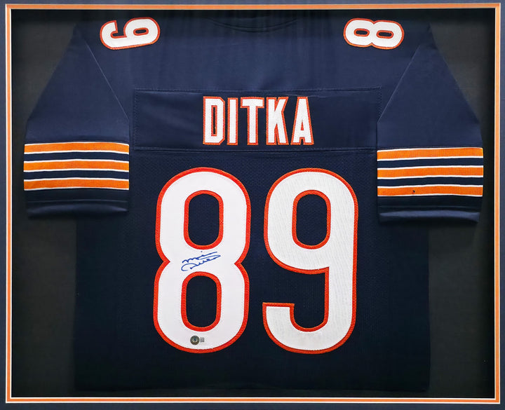 Mike Ditka Signed Framed Bears Blue Jersey Beckett BAS Witness