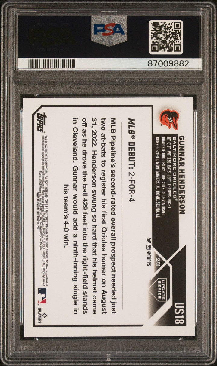 Graded 2023 Topps Update Gunnar Henderson #US18 Rookie RC Baseball Card PSA 10