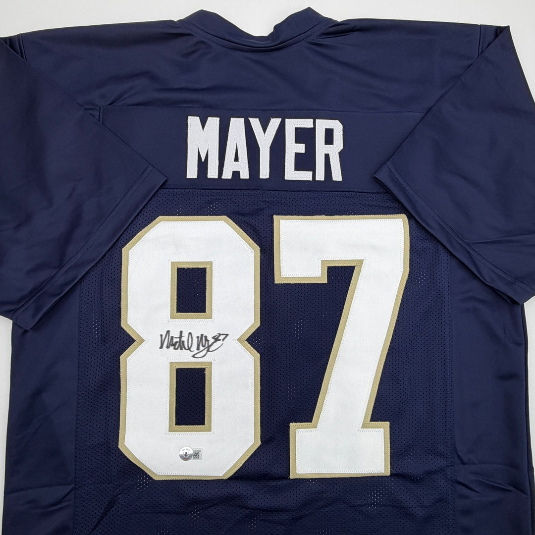 Autographed/Signed Michael Mayer Notre Dame Blue College Jersey Beckett BAS COA
