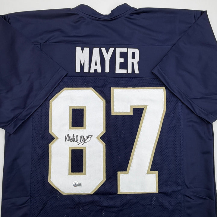 Autographed/Signed Michael Mayer Notre Dame Blue College Jersey Beckett BAS COA