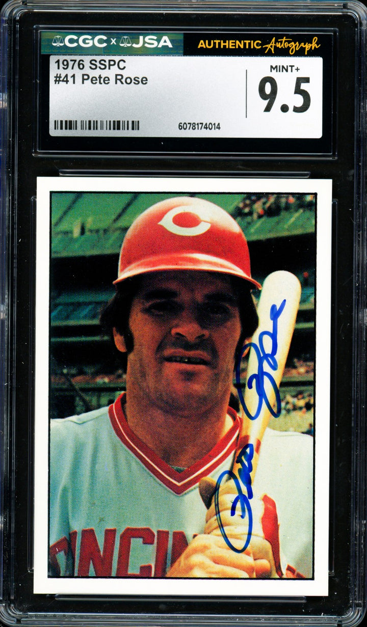 Pete Rose Signed 1976 SSPC Card 41 Reds Card 9.5 CGC x JSA
